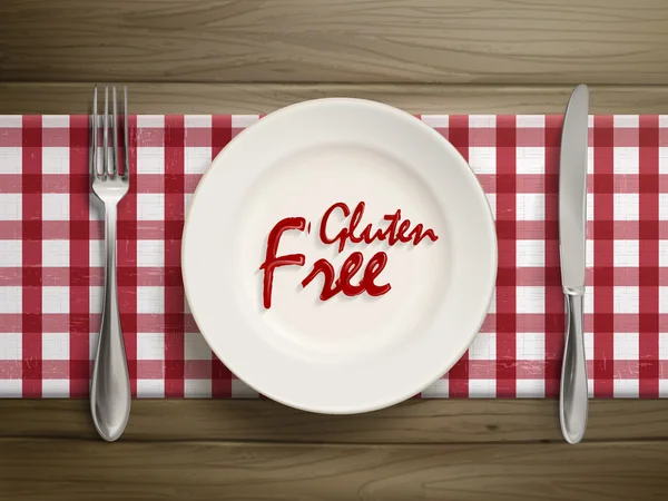 Sin gluten escrito por ketchup en un plato — Archivo Imágenes Vectoriales