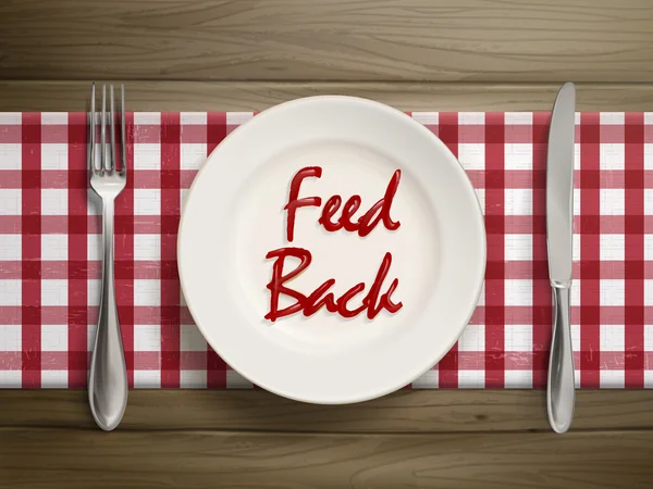 Palavra feedback escrito por ketchup em um prato — Vetor de Stock