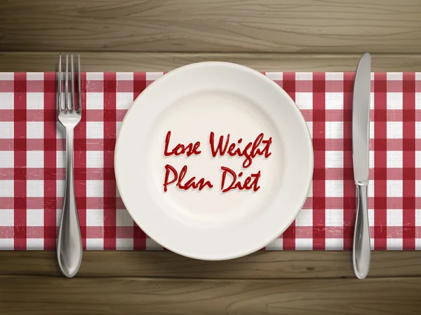 Lose weight plan diet written by ketchup on plate — Stock Vector