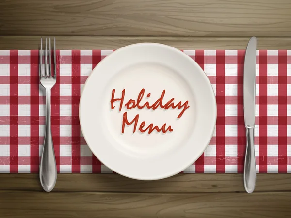 Holiday meny skriven av ketchup på en tallrik — Stock vektor