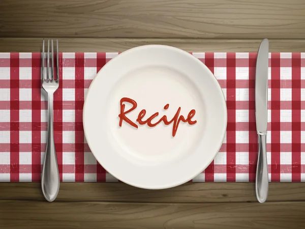 Рецепт написан кетчупом на тарелке — стоковый вектор