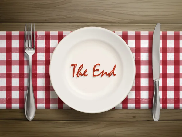The end written by ketchup on a plate — Stock Vector
