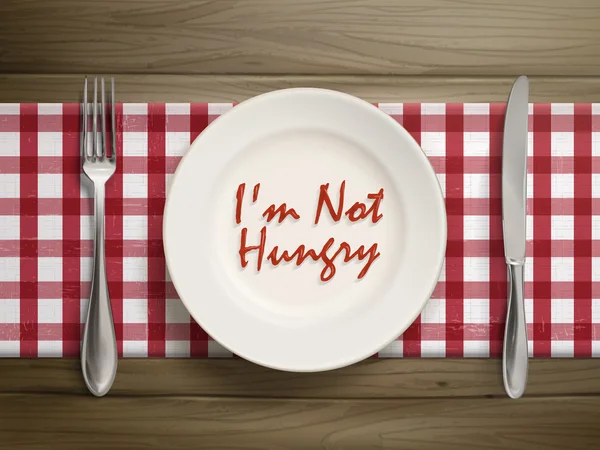 I am not hungry written by ketchup on plate — Stock Vector