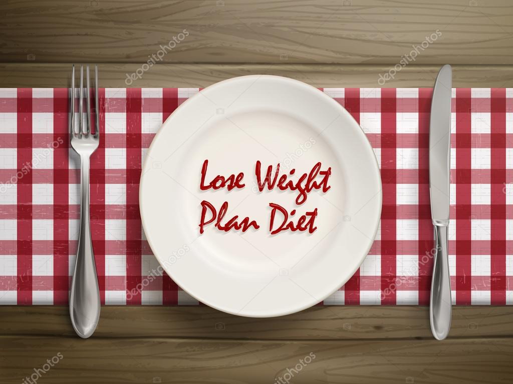 Lose weight plan diet written by ketchup on plate Stock Vector by
