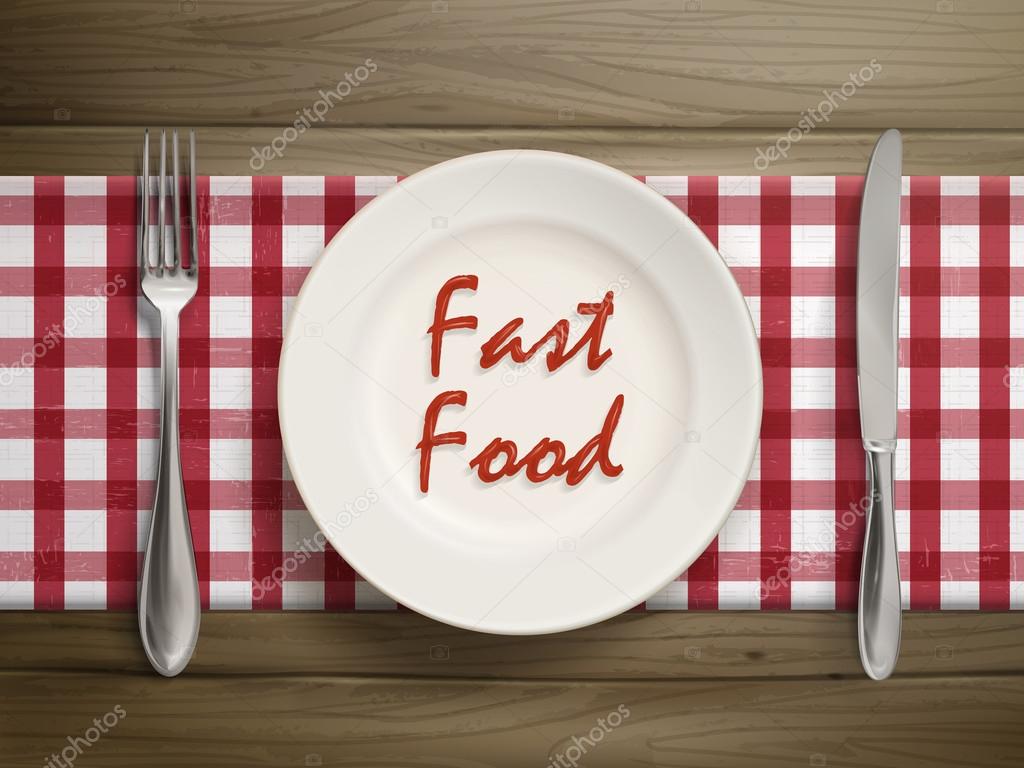 fast food written by ketchup on a plate