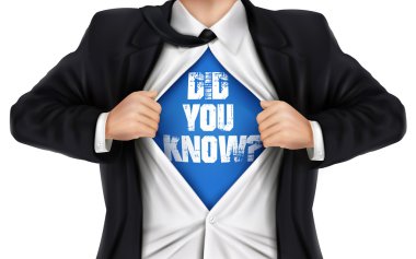 businessman showing Did you know words underneath his shirt clipart