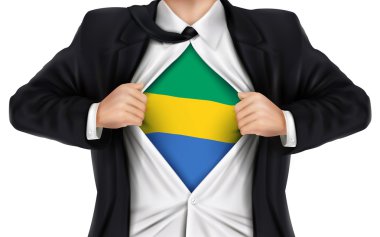 Gabon bayrak gömleğinin altında gösterilen işadamı 