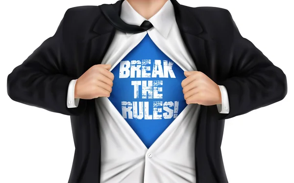 Homme d'affaires montrant Break the rules mots sous sa chemise — Image vectorielle