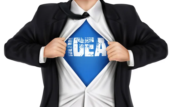 Homme d'affaires montrant Idea mot sous sa chemise — Image vectorielle