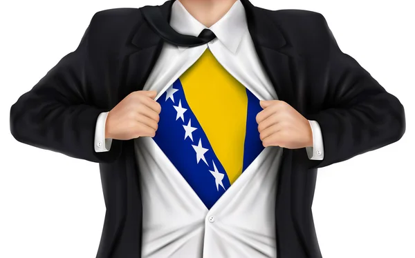 Affärsman visar Bosnien och Hercegovinas flagga under hans s — Stock vektor