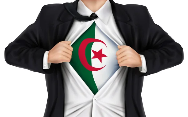 Businessman showing Algeria flag underneath his shirt — Stock Vector