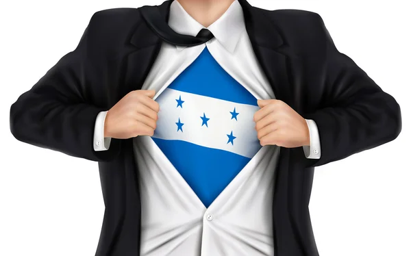 Businessman showing Honduras flag underneath his shirt — Stock Vector