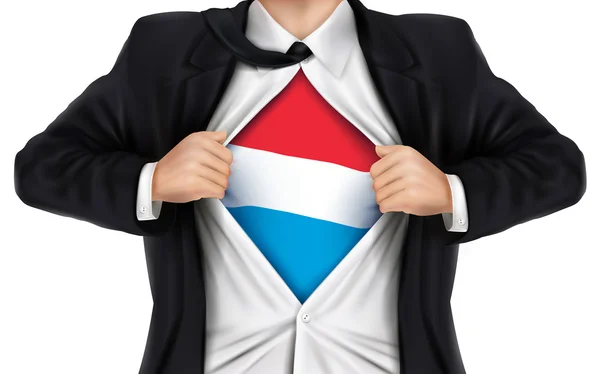 显示他的衬衫里面的卢森堡国旗的商人 — 图库矢量图片