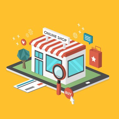 Online alışveriş 3d izometrik Infographic