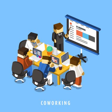 kavram 3d izometrik Infographic coworking