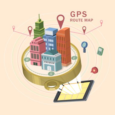 GPS yol harita 3d izometrik Infographic 