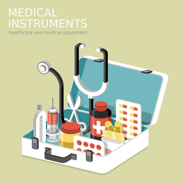 Infografía isométrica plana 3d para instrumentos médicos — Vector de stock