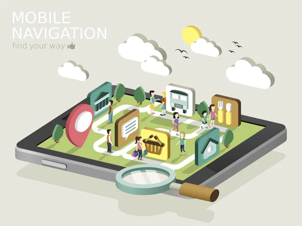 Mobile Navigation flache 3d isometrische Infografik — Stockvektor