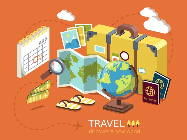 Travel essentials lapos 3d izometrikus infographic — Stock Vector