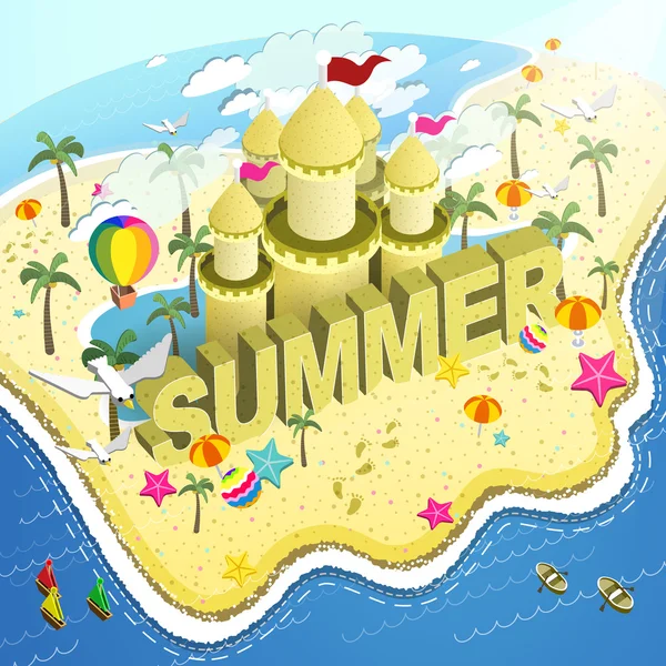 Praia de verão plana 3d infográfico isométrico — Vetor de Stock