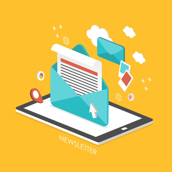 Концепция информационного бюллетеня 3d изометрическая инфографика
 