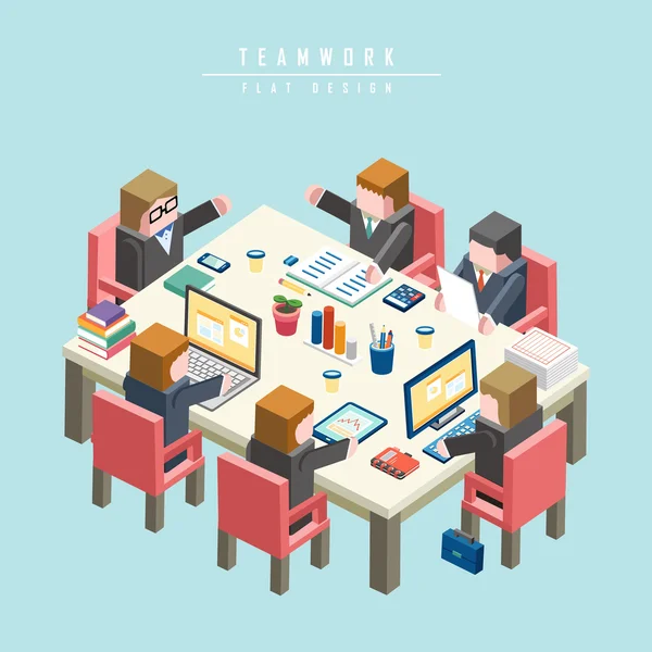 Teamwork-Konzept 3d isometrische Infografik — Stockvektor