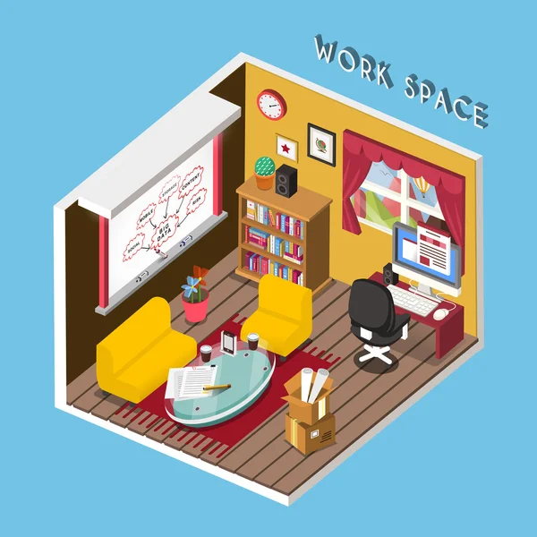 Infographie isométrique 3d pour un espace de travail confortable — Image vectorielle