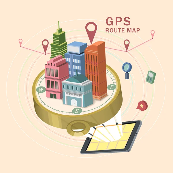 Mapa de ruta GPS 3d infografía isométrica — Vector de stock