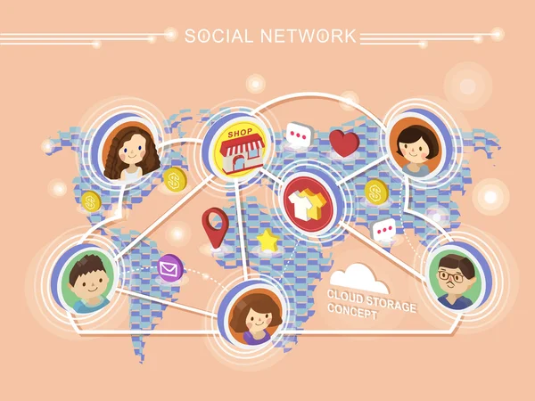 Social network concept infografica isometrica 3d — Vettoriale Stock