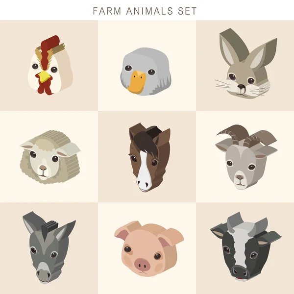 Animais de fazenda conjunto 3d infográfico isométrico — Vetor de Stock