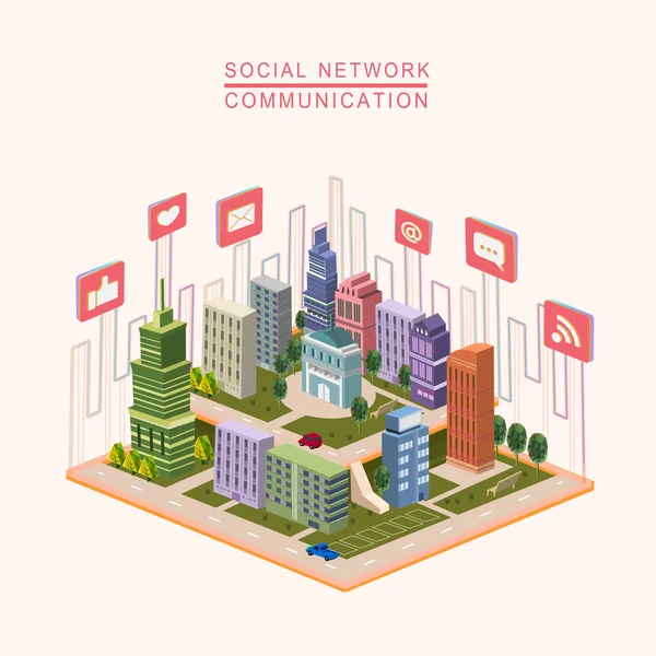 Social network concept infografica isometrica 3d — Vettoriale Stock