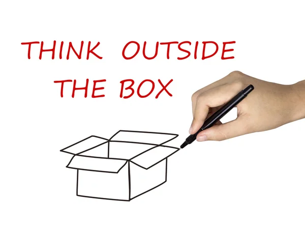 Think outside the box drawn by human hand — Stock Photo, Image