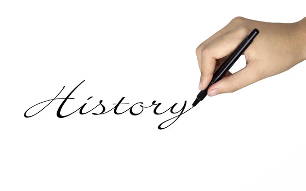 Geschiedenis woord geschreven door menselijke hand — Stockfoto