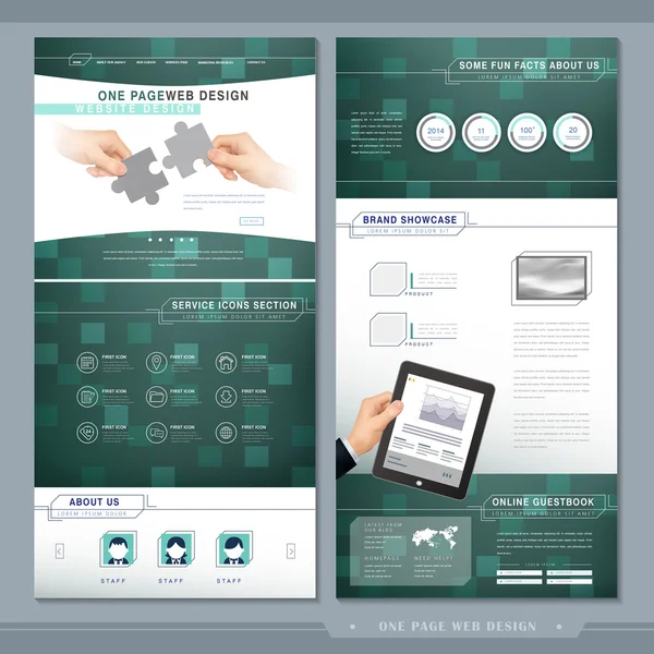 Technische één pagina sjabloon websiteontwerp — Stockvector