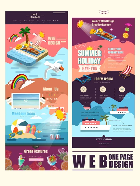 Summer vacation concept one page website template design — Stock Vector