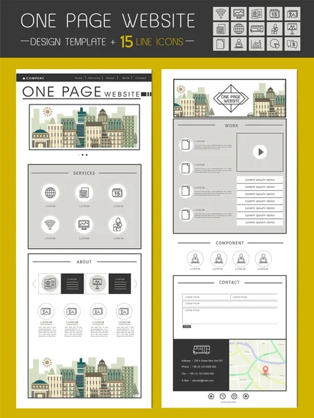 Trendy één pagina sjabloon websiteontwerp — Stockvector