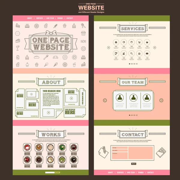 Adorabile design modello di sito web di una pagina — Vettoriale Stock