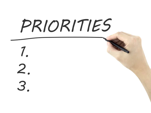 Priorities word written by man's hand — Stock Photo, Image