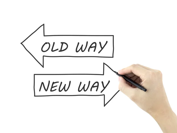 Old way or new way written by man's hand — Stock Photo, Image