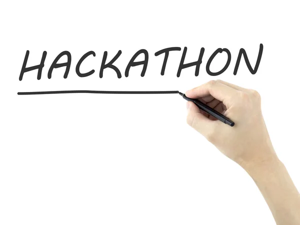 Palabra hackathon escrita por la mano del hombre — Foto de Stock