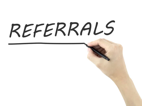 Referrals word written by man's hand — Stock Photo, Image