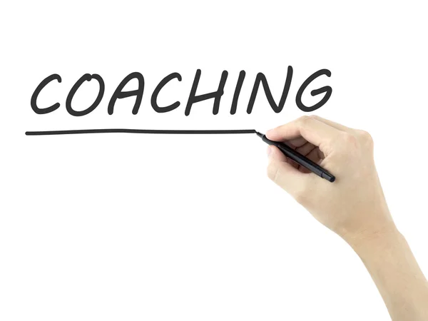 Coaching Wort von Menschenhand geschrieben — Stockfoto