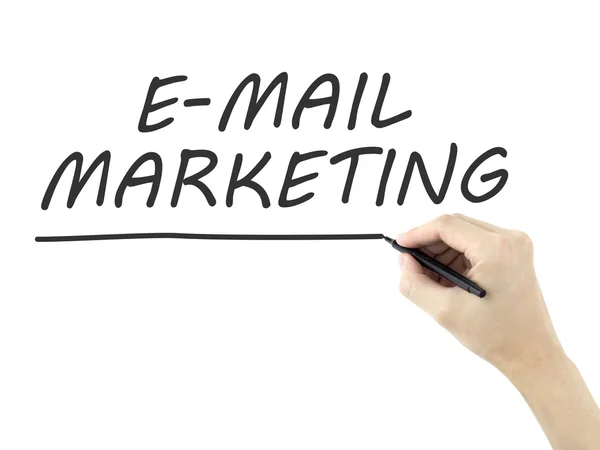 E-mail marketing words written by man 's hand — стоковое фото