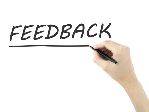 Feedback ord skriven av mans hand — Stockfoto