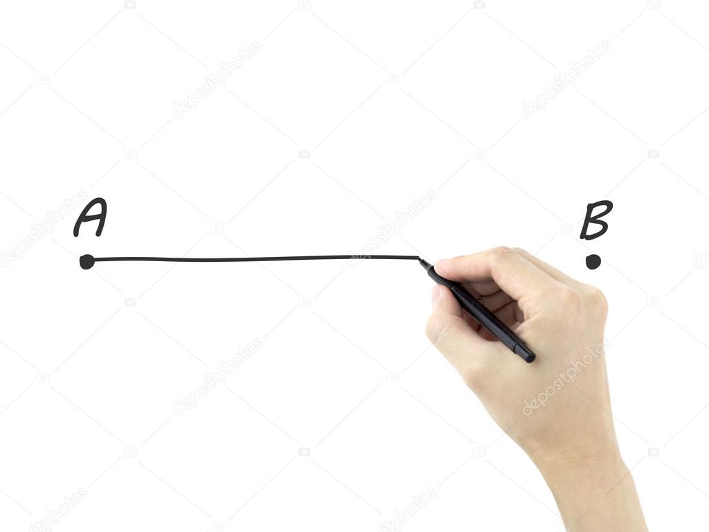 point A to B drawn by man's hand 