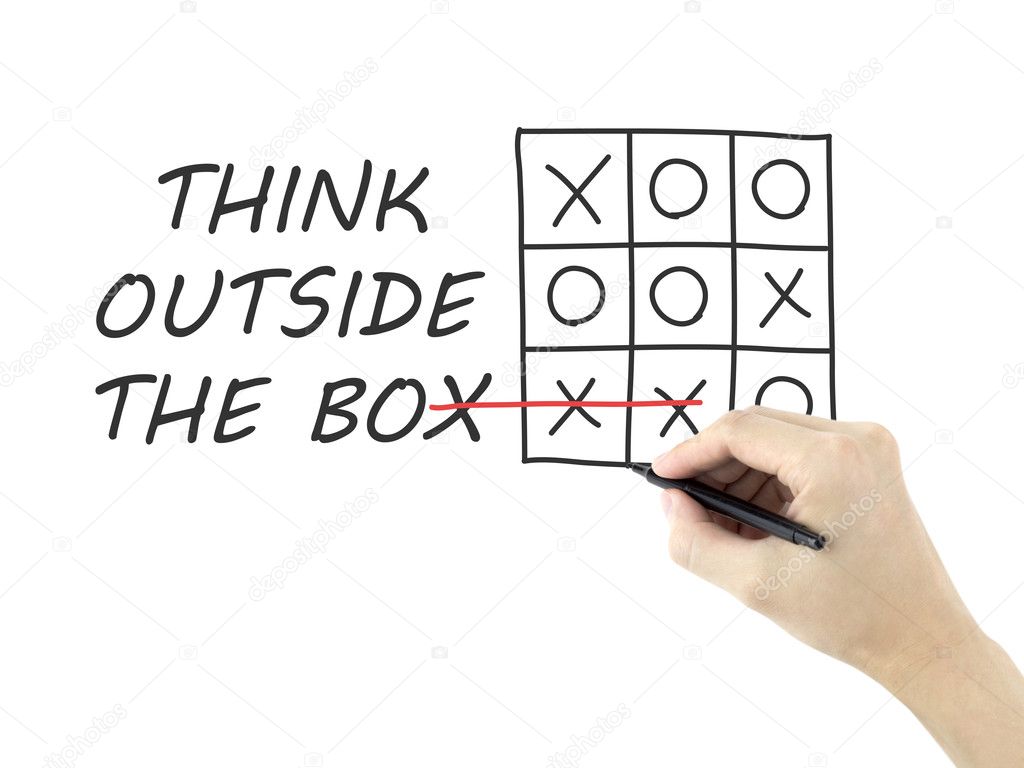 think outside the box drawn by man's hand 