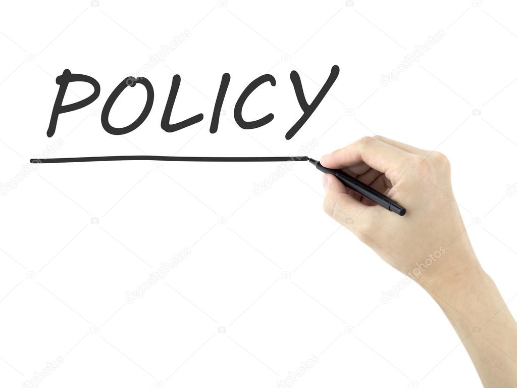 policy word written by man's hand