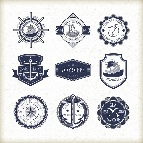 Set di emblemi marini vintage — Vettoriale Stock