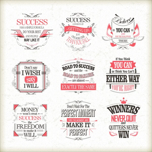 Success motivational and inspirational quotes set — Stock Vector