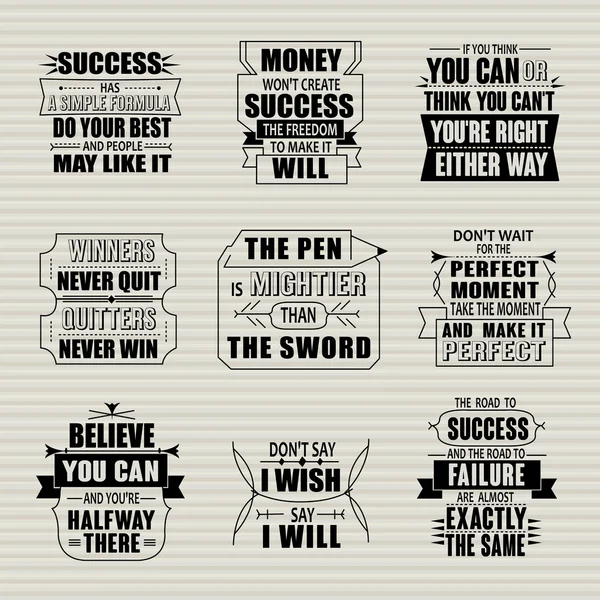 Success motivational and inspirational quotes set — Stock Vector